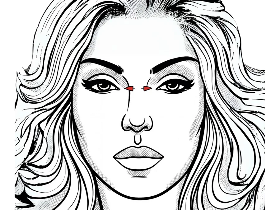 Illustration eines Bridge Piercings am Nasenrücken