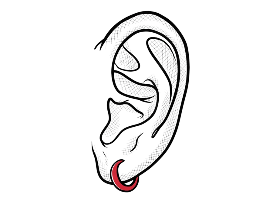 Illustration eines klassischen Ohrläppchen Piercings